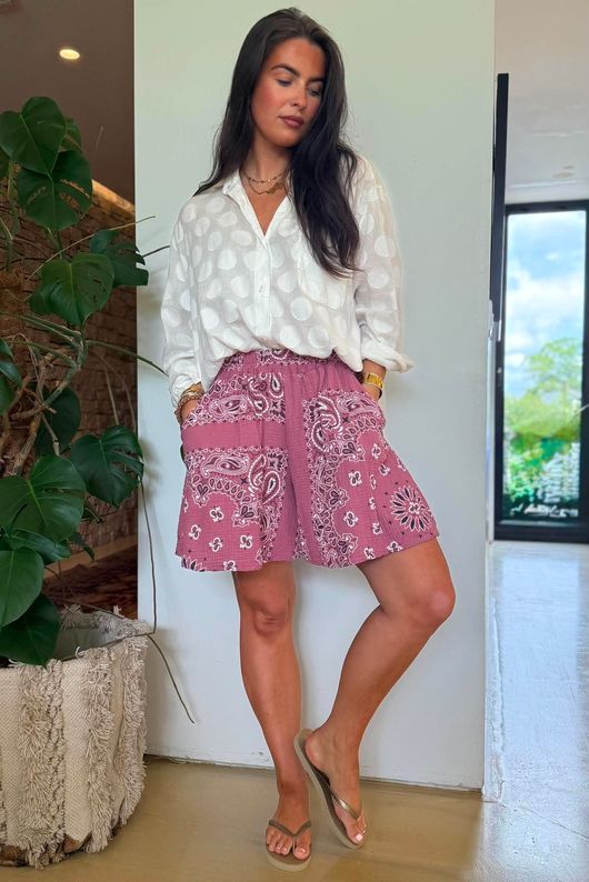 Ole Bubble Cotton Bandana Shorts Indian Pink